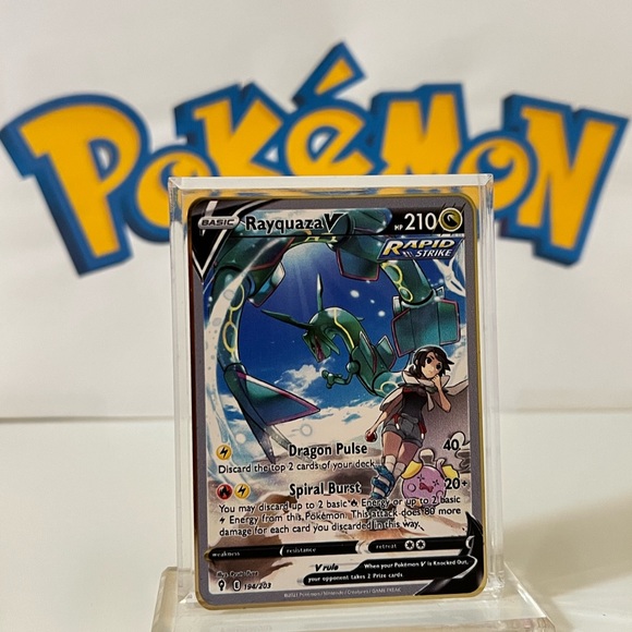 Pokémon Rayquaza V 194/203 - Evolving Skies -  Fan Art Metal Gold Card - Picture 2 of 3